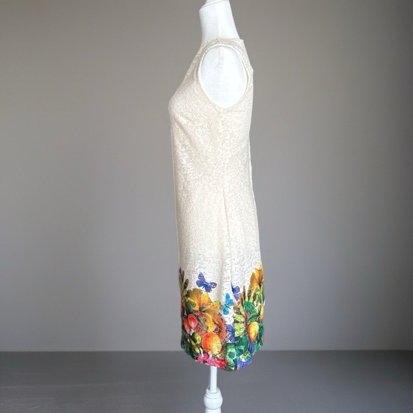 Desigual Cream Lace Sleeveless Colorful Hemline Sheath Dress Size 40 EU / 6 US - Picture 7 of 12